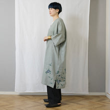 Charger l'image dans la galerie, ゆったりカフタンワンピース・手描き・更紗牡丹柄