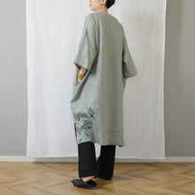 Charger l'image dans la galerie, ゆったりカフタンワンピース・手描き・更紗牡丹柄