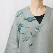 Charger l'image dans la galerie, ゆったりカフタンワンピース・手描き・更紗牡丹柄