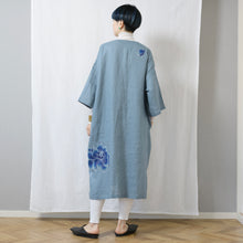 Charger l'image dans la galerie, ゆったりカフタンワンピース・手描き・牡丹柄